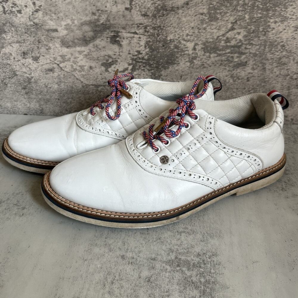G/Fore Golf Shoes Mens 10.5 Saddle Gallivanter White Leather Flag Laces USA